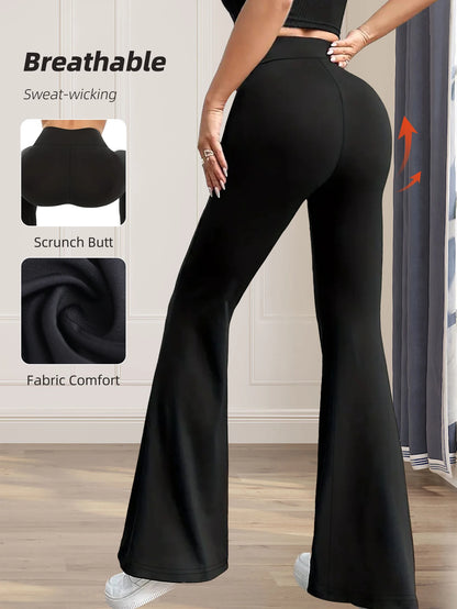 Women's Spring and Summer High-Waisted Tight-Fitting Flared Pants, Slim Leg Long Black Pants, Thin Wide Leg Pants for Slim Women