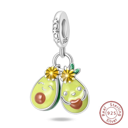 Original 925 Sterling Silver Charms Beads Green Avocado Fruit Pendant Fit Bracelet Charms Women Jewelry Gift