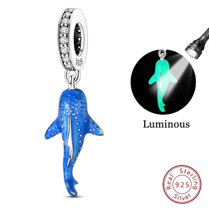 Fit Original 925 Sterling Silver Charms Beads Blue Luminous Whale Shark Seahorse Dolphin Charms For Women Fine DIY Jewelry Gifts