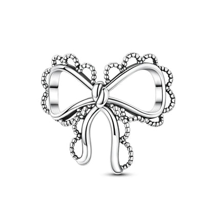 Silver Bow Charms 925 Sterling Silver Pink Heart-shaped Bow Pendants Charms Beads Fit Original S925 Bangle Bracelets DIY Jewelry