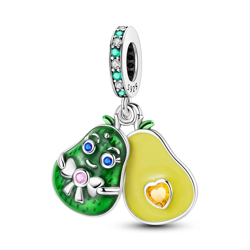 925 Silver Color Strawberry Cherry Apple Avocado Fruit Charms Beads Fit Qikaola 925 Original Bracelets Fine DIY Birthday Jewelry