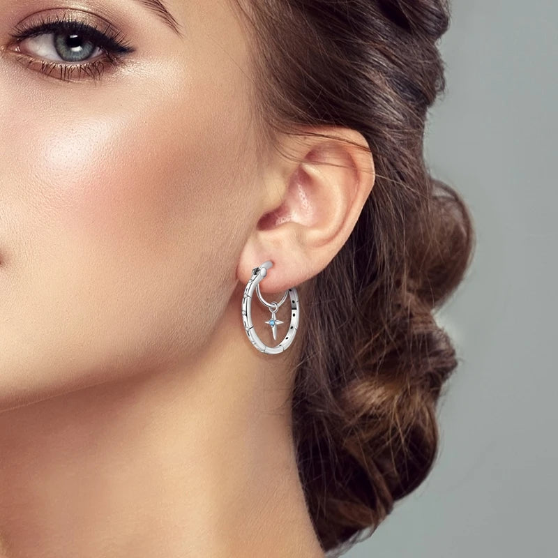 New 925 Sterling Silver Hoop Earrings Star Moon Stud Drop Earrings For Woman Party Wedding Accessories Fashion Jewelry Gift