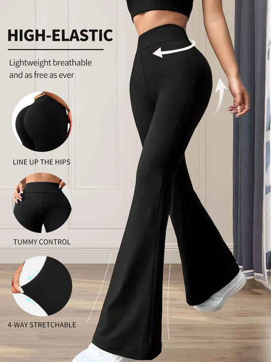 Women's Spring and Summer High-Waisted Tight-Fitting Flared Pants, Slim Leg Long Black Pants, Thin Wide Leg Pants for Slim Women