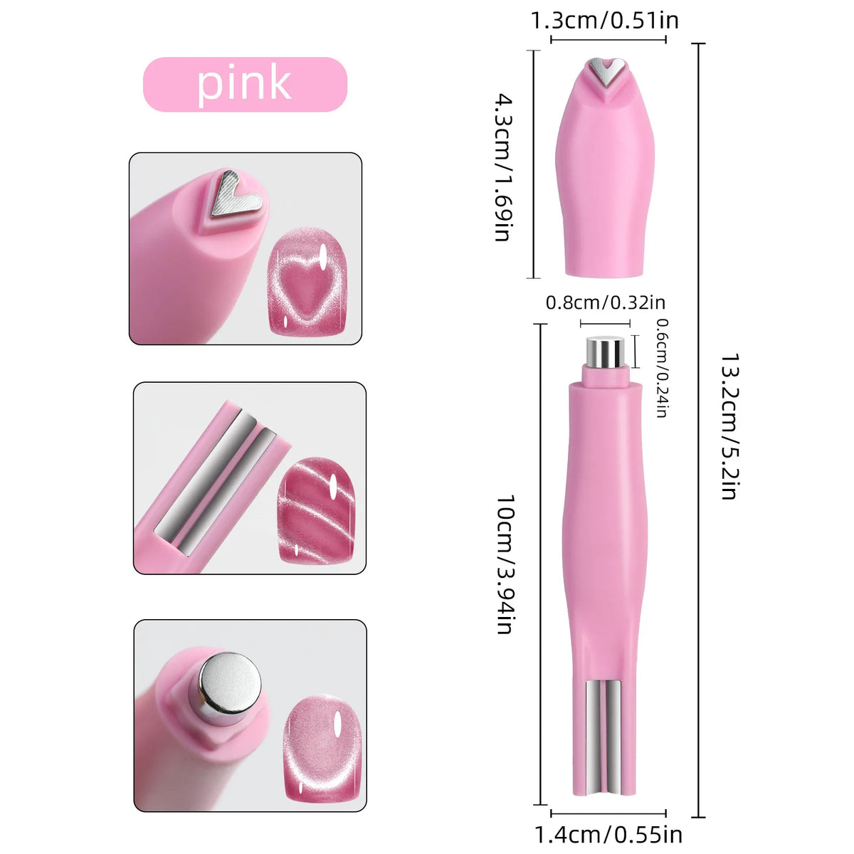 1Pcs 3-In-1 Heart Shape Cat Eye Nail Art Magnet Double Line Moon Snake French Magnet Pen for Magnetic Gel Polish Manicure Tools