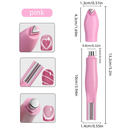 1Pcs 3-In-1 Heart Shape Cat Eye Nail Art Magnet Double Line Moon Snake French Magnet Pen for Magnetic Gel Polish Manicure Tools