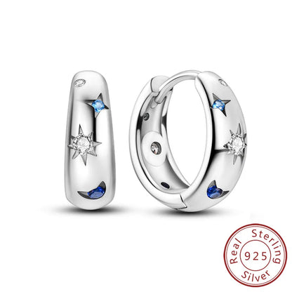New 925 Sterling Silver Hoop Earrings Star Moon Stud Drop Earrings For Woman Party Wedding Accessories Fashion Jewelry Gift