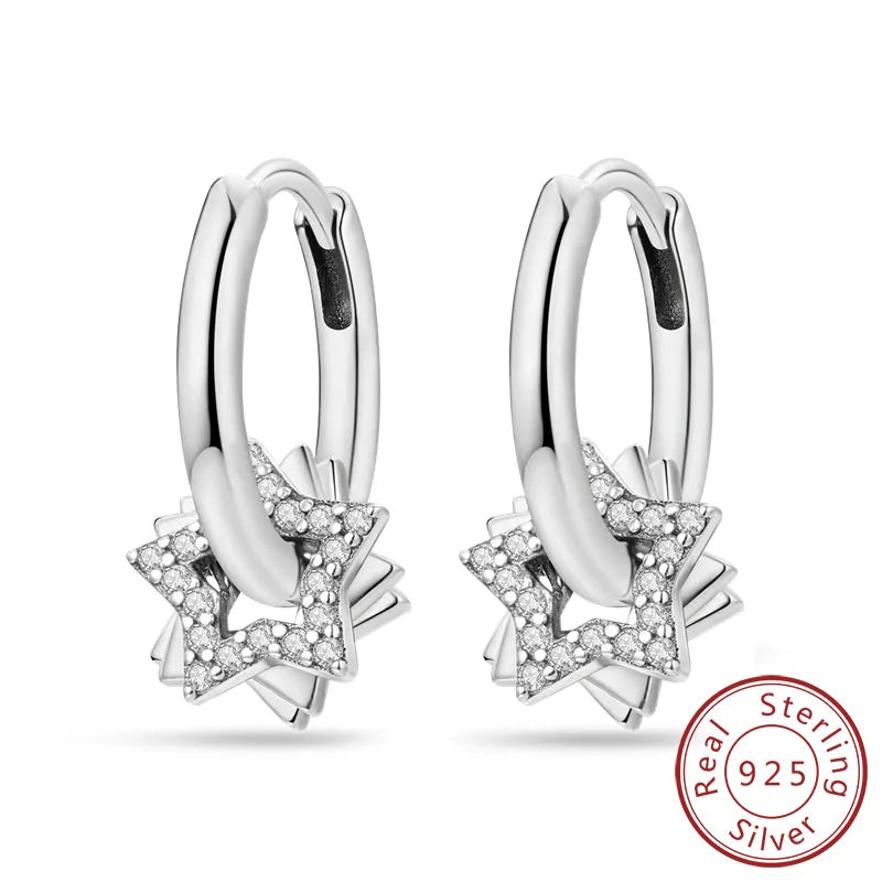 New 925 Sterling Silver Hoop Earrings Star Moon Stud Drop Earrings For Woman Party Wedding Accessories Fashion Jewelry Gift