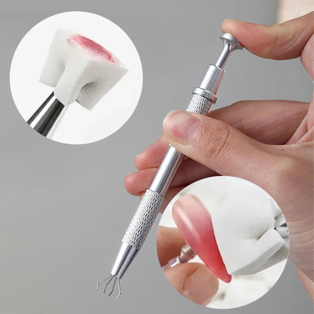 4 Claw Metal Grabber Reacher Tool White Nail Art Tools with 50Pcs/200Pcs Mini Nail Sponges Blocks Nail Buffer for Home Improveme