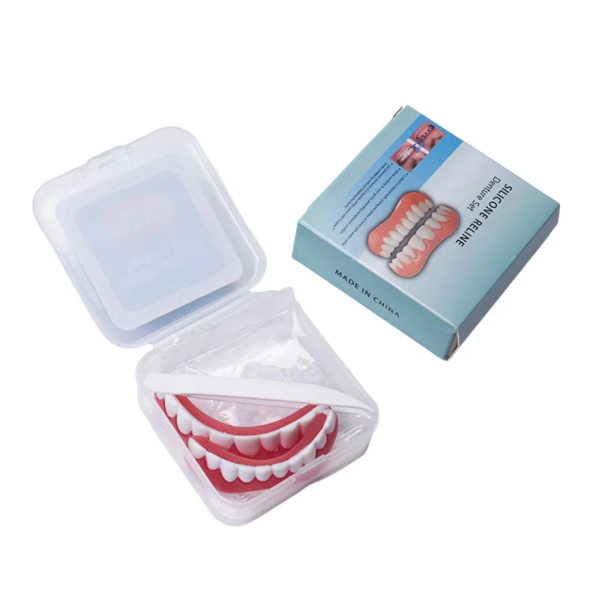 Cosmetic False Teeth Set, Silicone Reline Temporary Dentures, Upper Lower Snap On Veneers for Instant Confident Smile