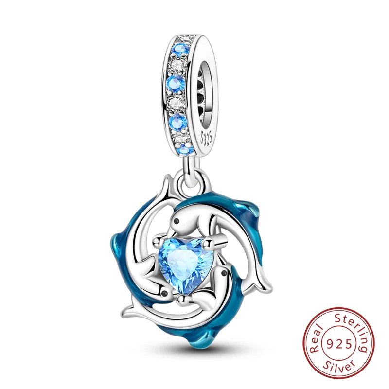 Fit Original 925 Sterling Silver Charms Beads Blue Luminous Whale Shark Seahorse Dolphin Charms For Women Fine DIY Jewelry Gifts