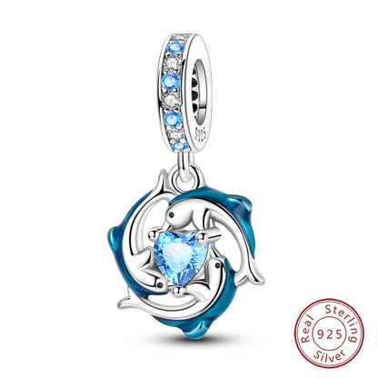Fit Original 925 Sterling Silver Charms Beads Blue Luminous Whale Shark Seahorse Dolphin Charms For Women Fine DIY Jewelry Gifts