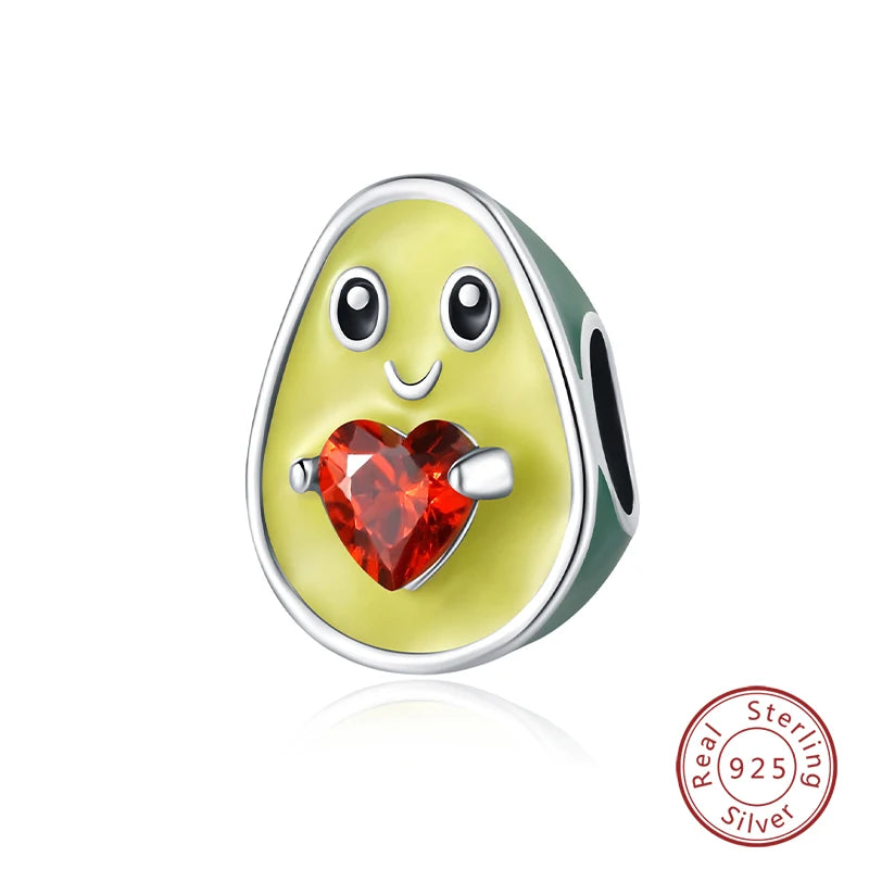 Original 925 Sterling Silver Charms Beads Green Avocado Fruit Pendant Fit Bracelet Charms Women Jewelry Gift