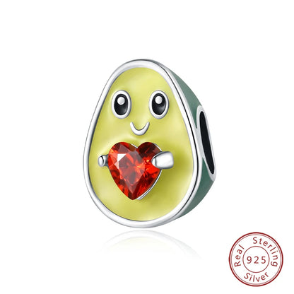 Original 925 Sterling Silver Charms Beads Green Avocado Fruit Pendant Fit Bracelet Charms Women Jewelry Gift