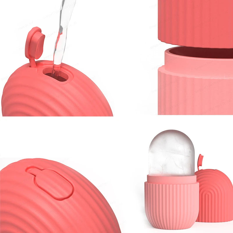 Facial Ice Cube Mold Silicone Freezing Beauty Swelling Face Massager Moisturizing Washable Oven Icing Mould Pink