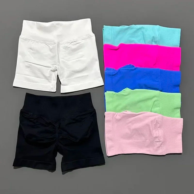 HISTELLO Sports Shorts 4.5" Women Yoga Shorts Seamless Low Waist Scrunch Bum Gym Leggings Workout Stretch Fitness Sports Shorts