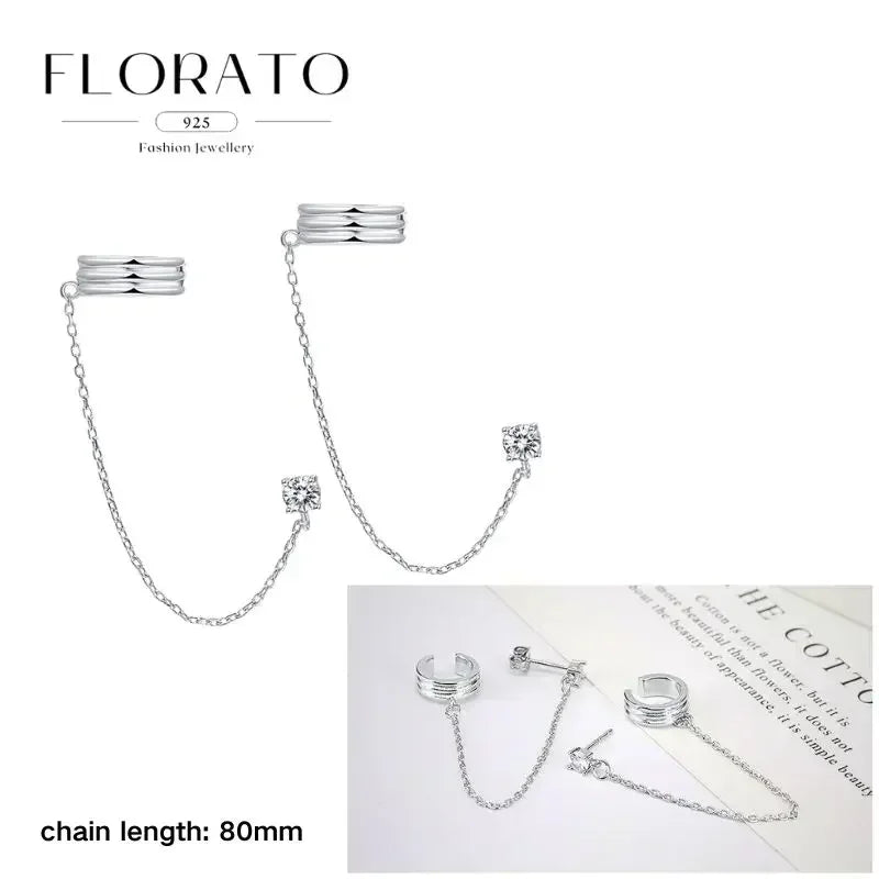FLORATO 925 Sterling Silver Earrings Chain Tassel Pendant Earrings Zircon Silver Earrings for Women Trend Luxury Wedding Jewelry