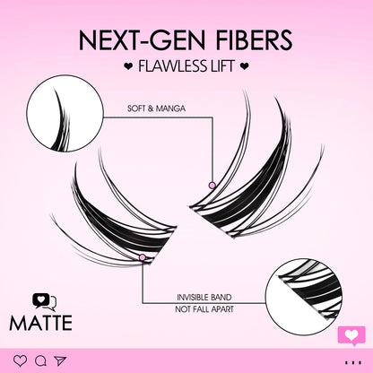 WOSHEER Lash Clusters Manga Lash Clusters Kit Clear Fairy Eyelash Clusters Wet-Look Spiky Anime Lashes Individual Lashes
