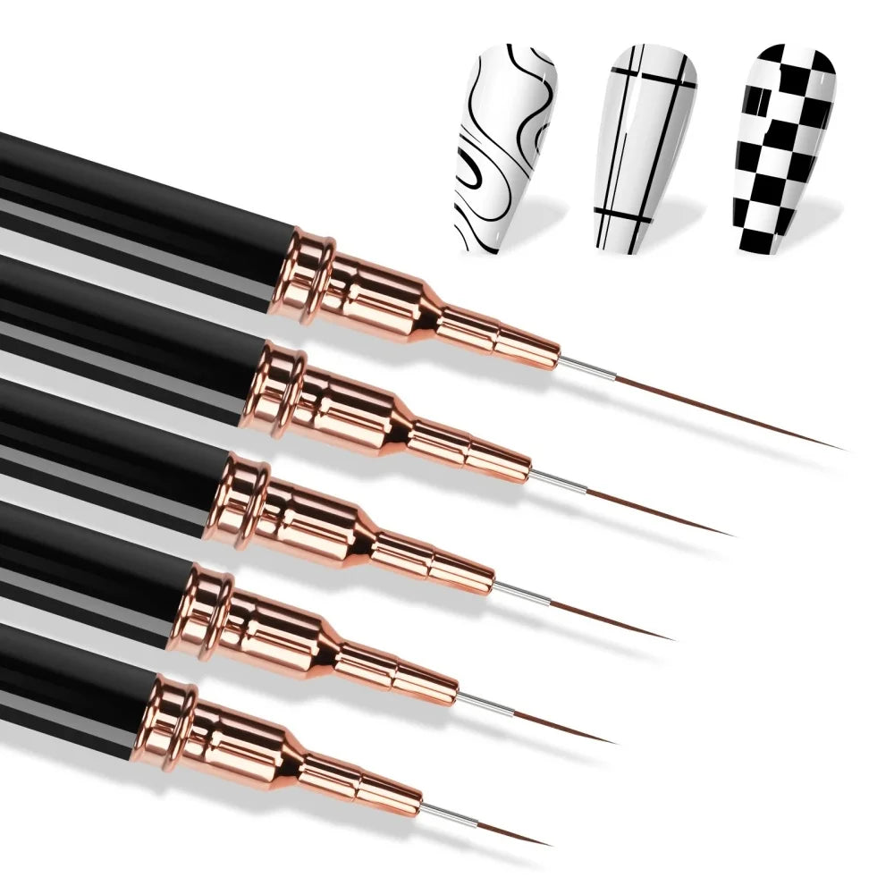 5Pcs Professional Nail Art Liner Striping Brush Nail Design Pen Ultra-thin Line Detail Drawing Painting Brush Manicure Pen Tools