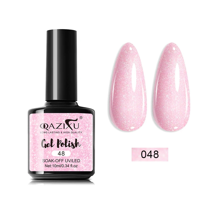 QAZIXU Pink Glitter Nail Gel Semi Permanent Nail Art Soak Off UV LED Nail Salon DIY Nail Salon Gel For Spring & Summer