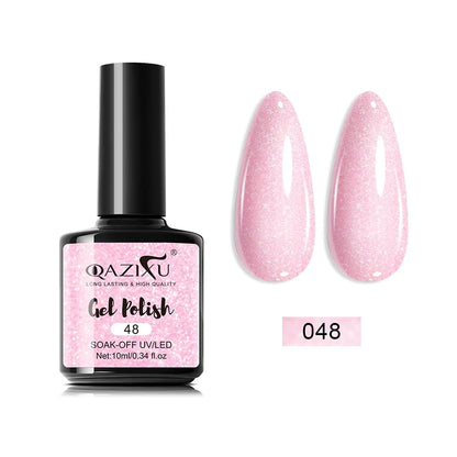 QAZIXU Pink Glitter Nail Gel Semi Permanent Nail Art Soak Off UV LED Nail Salon DIY Nail Salon Gel For Spring & Summer