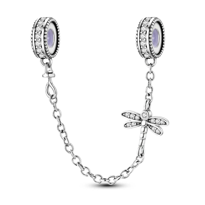 Safety Chain Charms Fit Original 925 Sterling Silver Charms Beads Moon Star Butterfly Heart Safety Chain For Women Jewelry Gifts