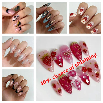 24pcs wearable false nail kit, randomly shipped; almond-shaped pearl starlight false nails; artistic flower press-on nails.