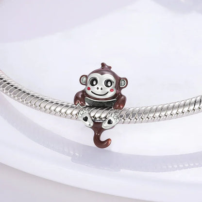 925 Sterling Silver Rainbow Woodpecker Animal Pendant with Elephant Bead for DIY Bracelet Making Birthday Gift Idea