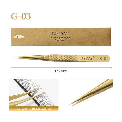 DIYDAY Anti-slip Eyelash Extension Tweezers Stainless Steel Fiber Tip Lashe Tweezer Precision Makeup Tool for Professional Use