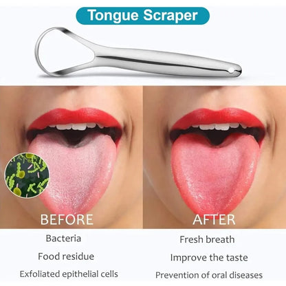 Fights Bad Breath Tongue Cleaner, Stainless Steel Scraper, Removes Bacteria & Coating, for Fresh Breath Daily