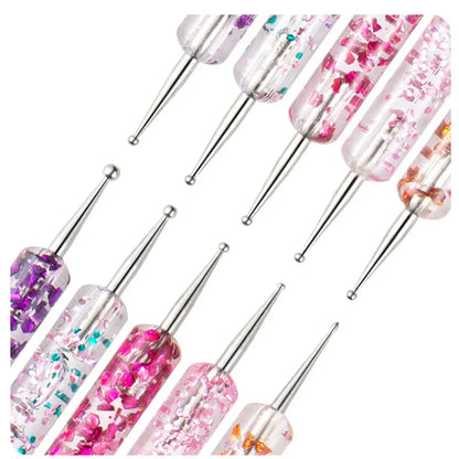 5Pcs/set Portable Nail Art Dotting Pen Crystal Beads Handle Dual-ended Drawing Painting Rhinestones Gems Pens Manicure Tools