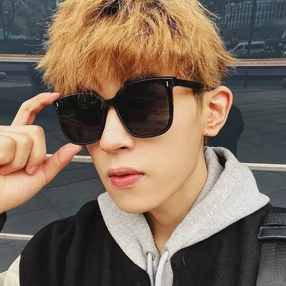 MJYIWANG Fashion Korean Personality Ins Trend Black Square Frame UV400 Sunglasses for Unisex Street Sunglass
