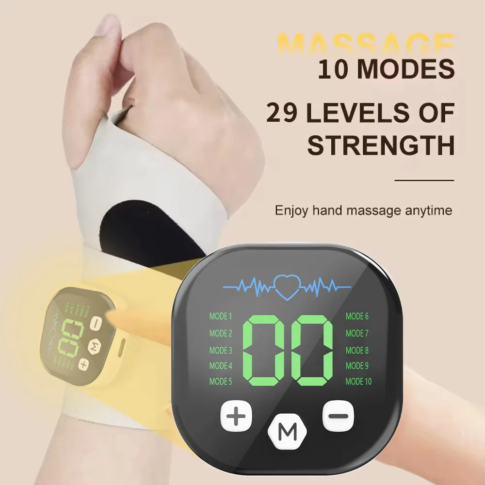 EMS Electric Hand Wrist Massager 10 Mode Vibration Massage 29 Levels Massage Hands Rechargeable Wrist Brace Protector Wrap