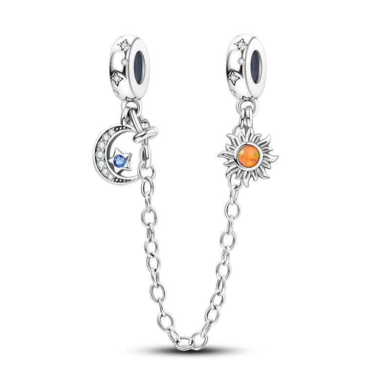 Safety Chain Charms Fit Original 925 Sterling Silver Charms Beads Moon Star Butterfly Heart Safety Chain For Women Jewelry Gifts