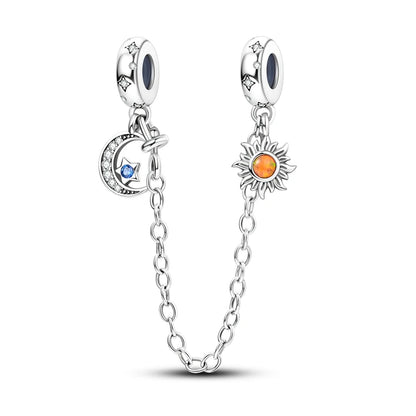 Safety Chain Charms Fit Original 925 Sterling Silver Charms Beads Moon Star Butterfly Heart Safety Chain For Women Jewelry Gifts