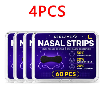 SERLAVEXA Nasal Strips 60PCS Black Self Adhesive Nose Patches for Comfortable Breathing During Sleep Sports and Travel