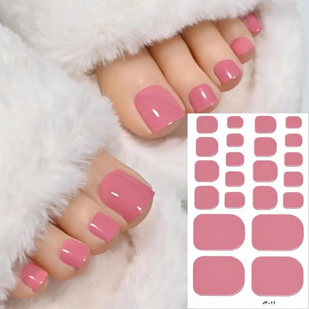 22tips Solid Bake Free Gel Toe Nail Strips Naked Color Stickers Pedicure Pink DIY Adhesive Nail Red Black Gel Manicure Poli O9R5