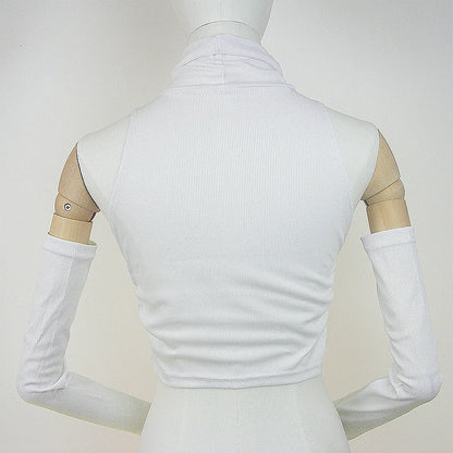 Woman Clothes Fall 2025 Tank Top Sleeve Cover Sleevless Side Pleats Turtleneck T-shirt  Sexy Ribbed Knitted Tops Y2k 2529