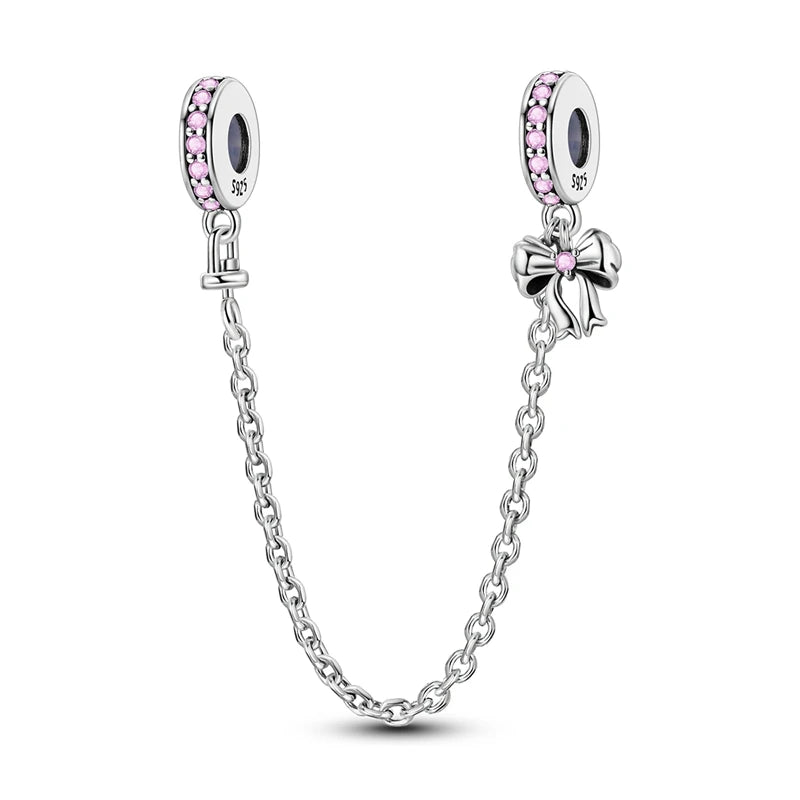 Safety Chain Charms Fit Original 925 Sterling Silver Charms Beads Moon Star Butterfly Heart Safety Chain For Women Jewelry Gifts