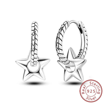 New 925 Sterling Silver Hoop Earrings Star Moon Stud Drop Earrings For Woman Party Wedding Accessories Fashion Jewelry Gift