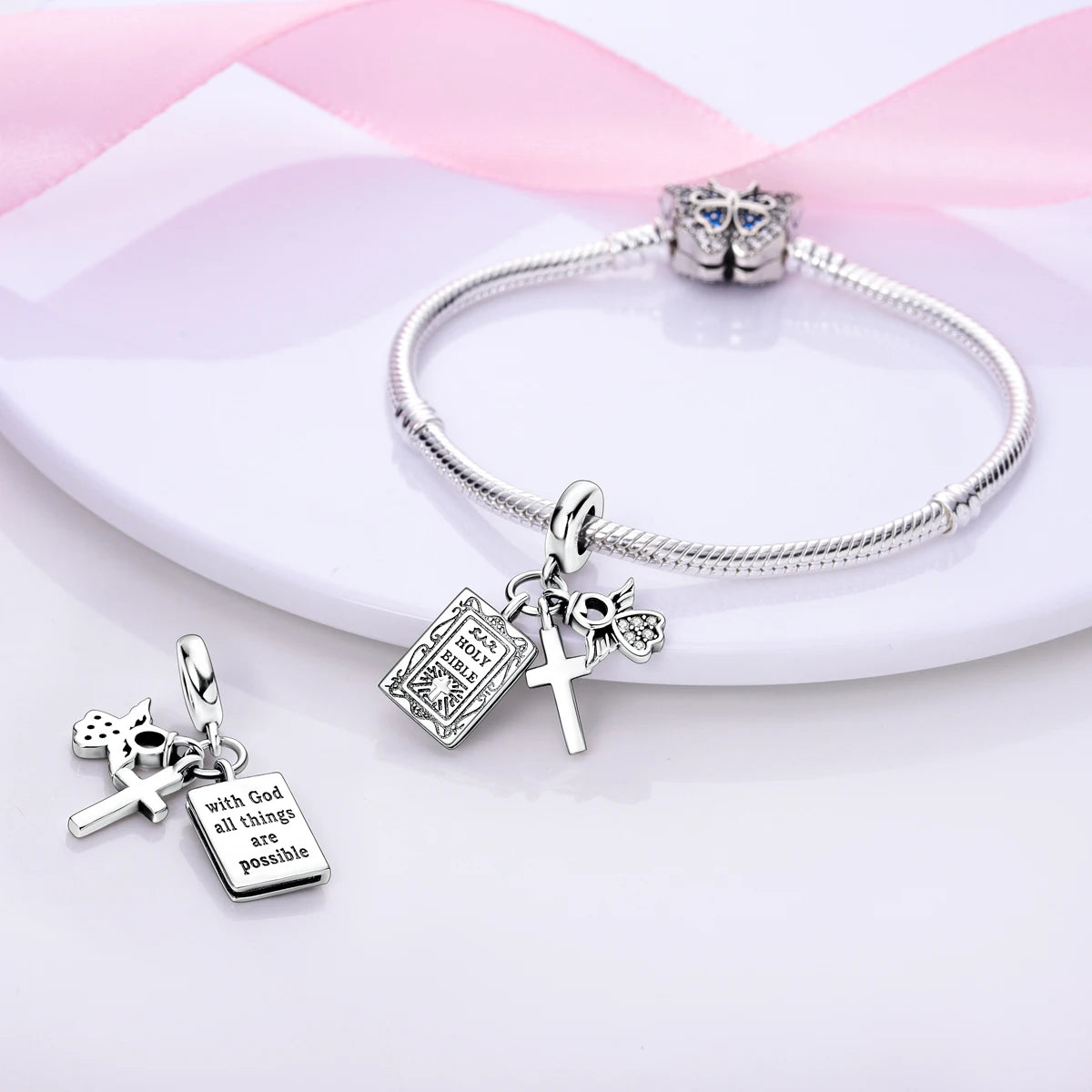 925 Silver Rainbow Flower Dragonfly Charms Dangle Charm Animal Bead Fit Original Bracelet Jewelry DIY