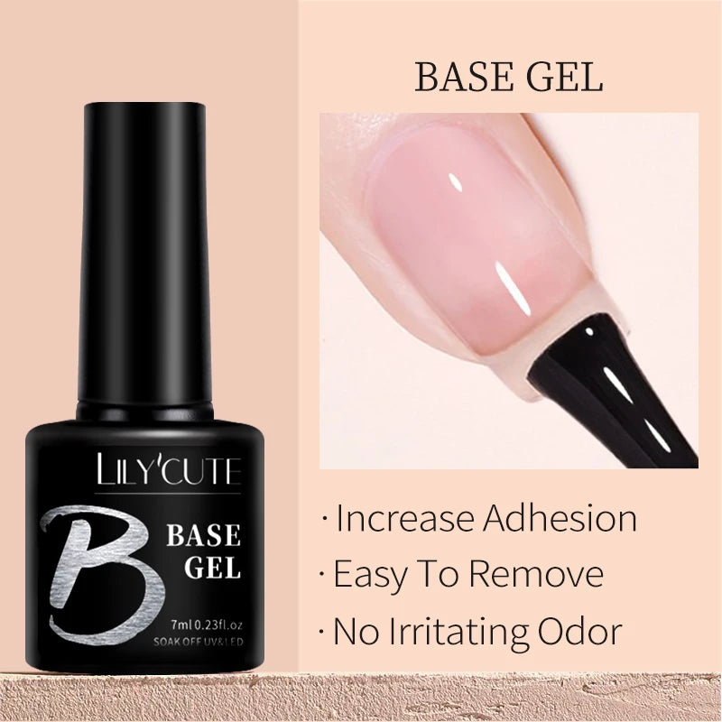 LILYCUTE 7ml Base Nowipe Top Coat Soak Off UV LED Gel Nail Polish Reinforcement Gel Semi Permanent Multifunction Gel Varnishes