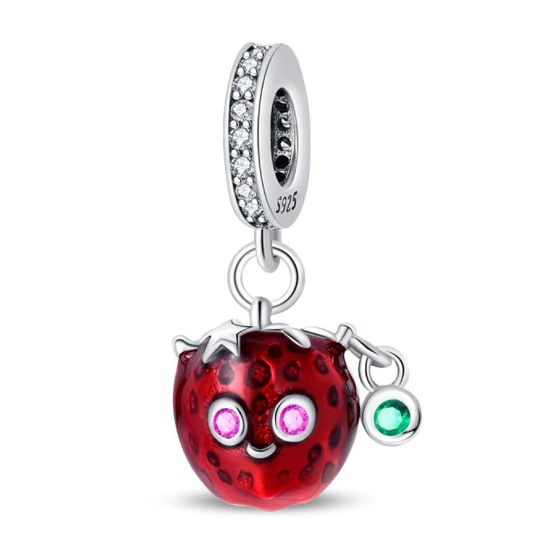 925 Silver Color Strawberry Cherry Apple Avocado Fruit Charms Beads Fit Qikaola 925 Original Bracelets Fine DIY Birthday Jewelry