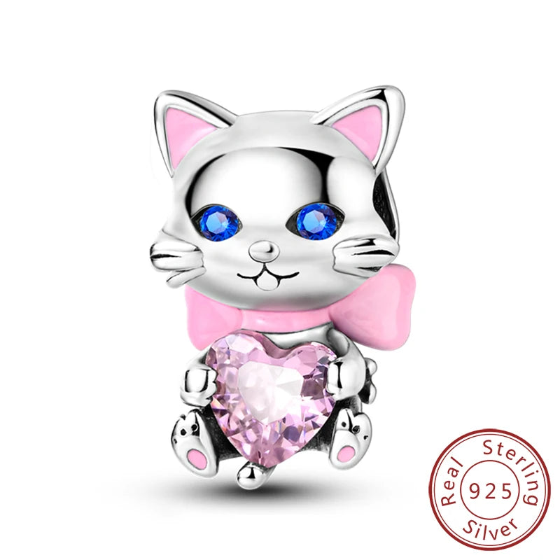 Charms 925 Sterling Silver Dog Cat Paw Print Love Pets Charms Beads Fit Original Bracelets Necklaces Pendant Women DIY Jewelry