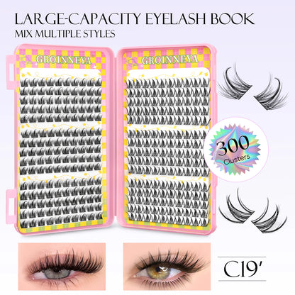 GROINNEYA Eyelashes Clusters 320 pcs Natural Eyelash extension Cluster Lashes Volume Mixed Tray Lashes Cluster Natural Lashes