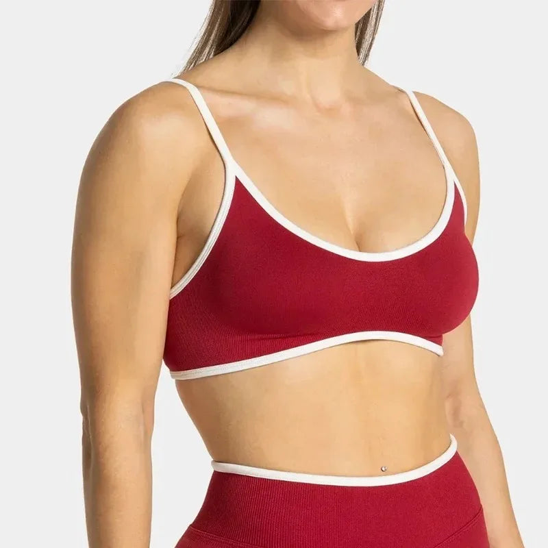 Women Solid Color Gym Sports Bra Summer Yoga Fitness Top Sexy Backless Knit Bra with Chest Cushion Suspender Breathable Bra