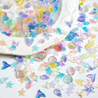 50PCS 3D Creative Simulated Conch Shell Nail Charms Colorful Translucent Jellyfish Ocean Series Resin Nail Art Decorations 2030