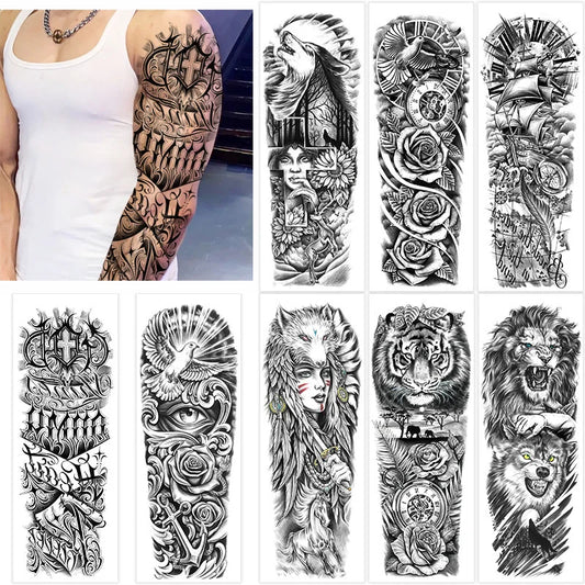 Big Size Men's Temporary Tattoos Large Arm Sleeve Tattoo Sticker Body Art Lion Fake Tattoo for Women Tatoo Waterproof
