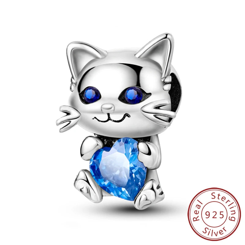 Charms 925 Sterling Silver Dog Cat Paw Print Love Pets Charms Beads Fit Original Bracelets Necklaces Pendant Women DIY Jewelry
