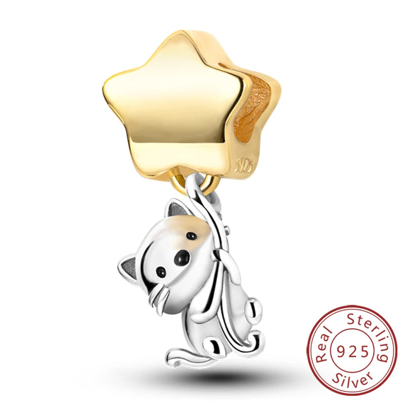 Charms 925 Sterling Silver Dog Cat Paw Print Love Pets Charms Beads Fit Original Bracelets Necklaces Pendant Women DIY Jewelry