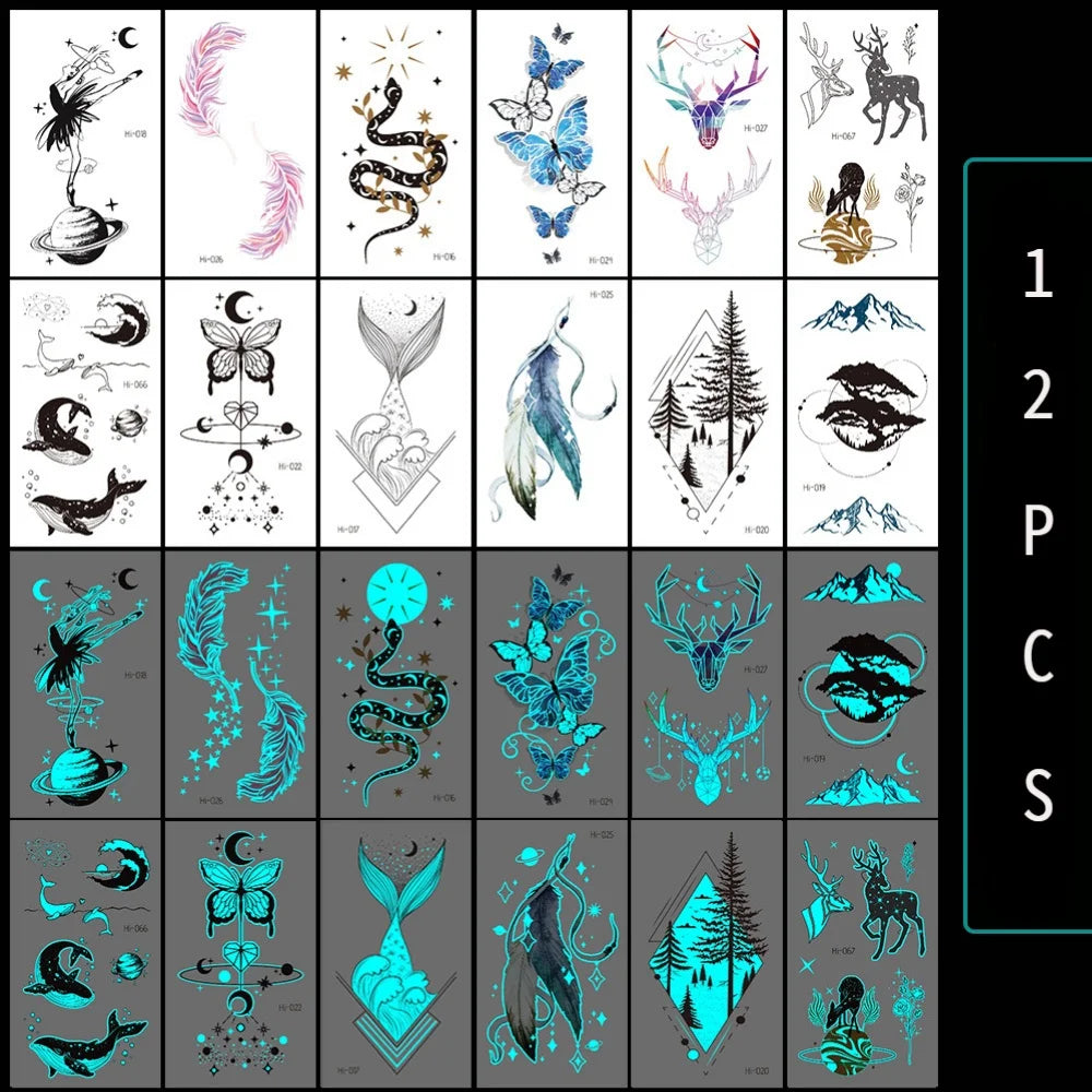 Halloween Luminous Temporary Tattoos Stickers UV Glow Fluorescent in the Dark For Body Face Tattoo Stickers Party Accessorie